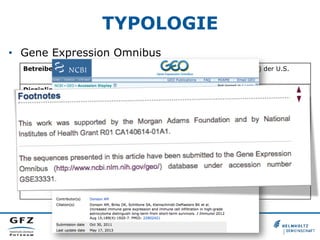TYPOLOGIE
•  Gene Expression Omnibus
Betreiber: National Center for Biotechnology Information (NCBI) der U.S.
National Lib...