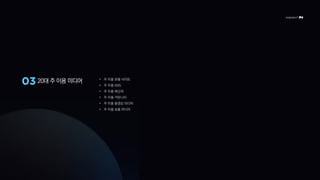 20대 주 이용 미디어 • 주 이용 포털 사이트
• 주 이용 SNS
• 주 이용 메신저
• 주 이용 커뮤니티
• 주 이용 동영상 미디어
• 주 이용 숏폼 미디어
 
