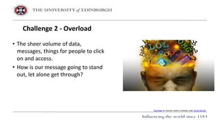 • The sheer volume of data,
messages, things for people to click
on and access.
• How is our message going to stand
out, let alone get through?
Challenge 2 - Overload
This Photo by Unknown Author is licensed under CC BY-NC-ND
 