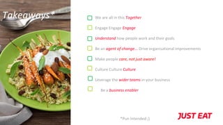 29
• We are all in this Together
• Engage Engage Engage
• Understand how people work and their goals
• Be an agent of change... Drive organisational improvements
• Make people care, not just aware!
Culture Culture Culture
Leverage the wider teams in your business
Be a business enabler
Takeaways*
1
*Pun Intended ;)
 