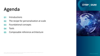© 2021 Sitecore Corporation A/S. Sitecore® and Own the Experience® are registered trademarks of Sitecore Corporation A/S. All
other brand names are the property of their respective owners.
#SitecoreSYM
01
02
03
04
05
Introductions
The recipe for personalization at scale
Foundational concepts
Tools
Composable reference architecture
Agenda
 