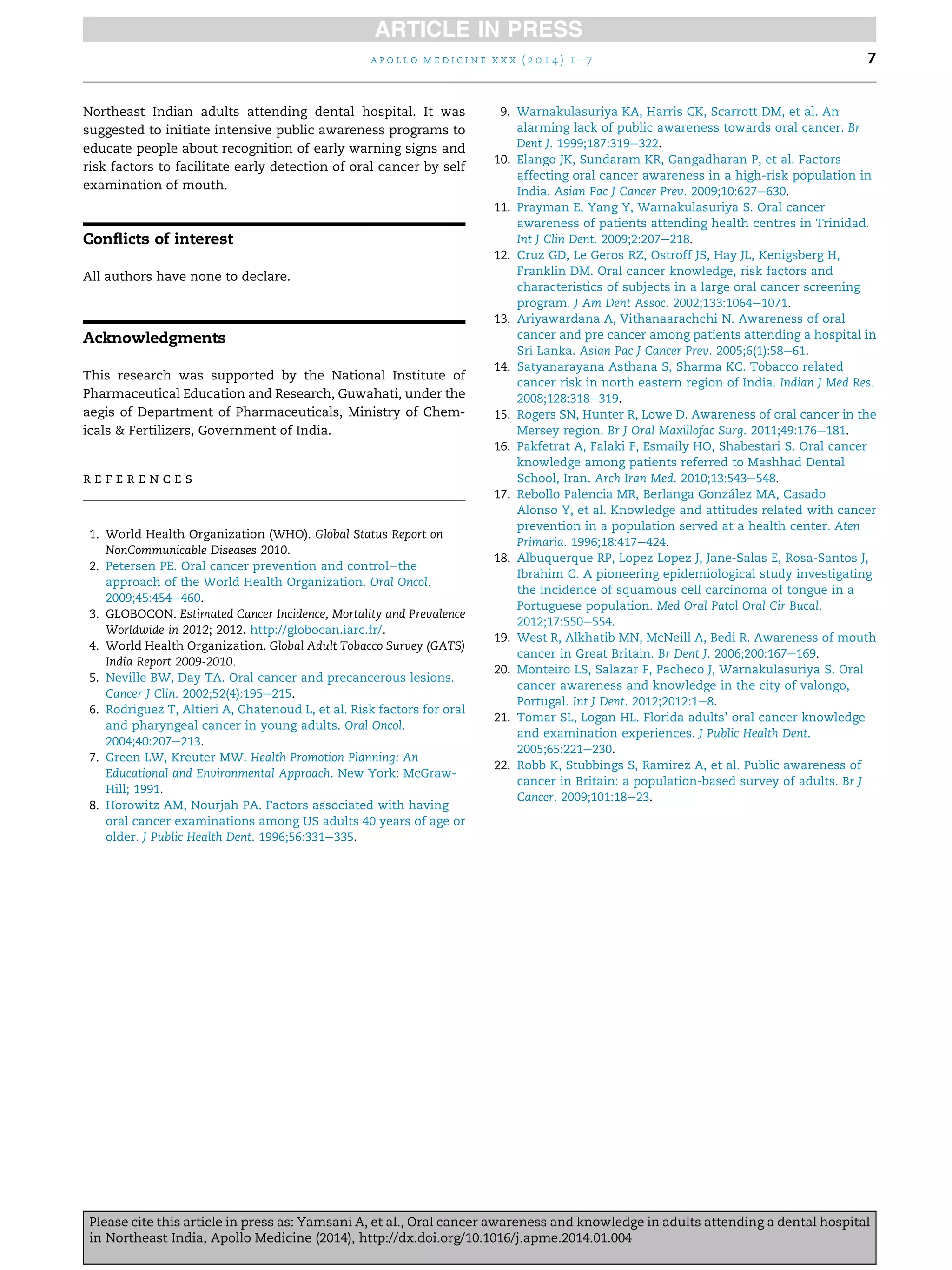 Oral cancer awareness and knowledge in adults attending a dental ...