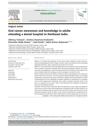Oral cancer awareness and knowledge in adults attending a dental ...
