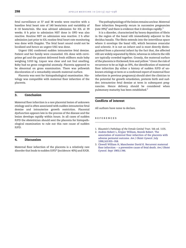 Maternal floor infarction A rare cause of sudden Intrauterine fetal demise