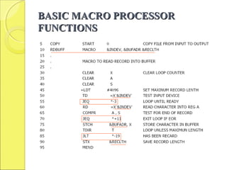 BASIC MACRO PROCESSORBASIC MACRO PROCESSOR
FUNCTIONSFUNCTIONS
 