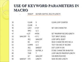 USE OF KEYWORD PARAMETERS INUSE OF KEYWORD PARAMETERS IN
MACROMACRO
 