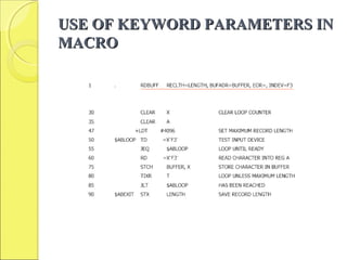 USE OF KEYWORD PARAMETERS INUSE OF KEYWORD PARAMETERS IN
MACROMACRO
 