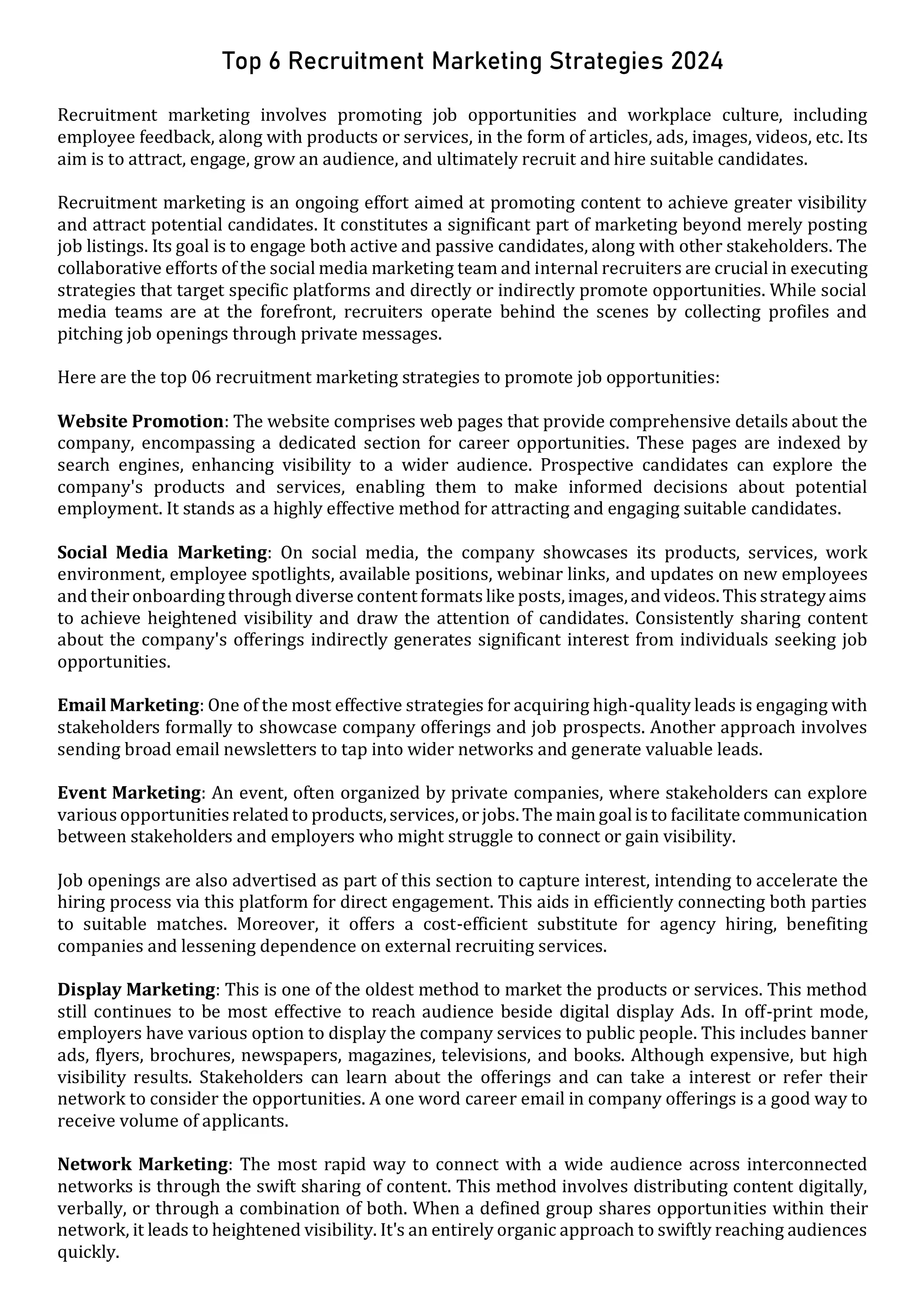 Top 6 Recruitment Marketing Strategies 2024 PDF
