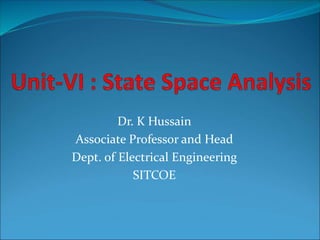 Dr. K Hussain
Associate Professor and Head
Dept. of Electrical Engineering
SITCOE
 