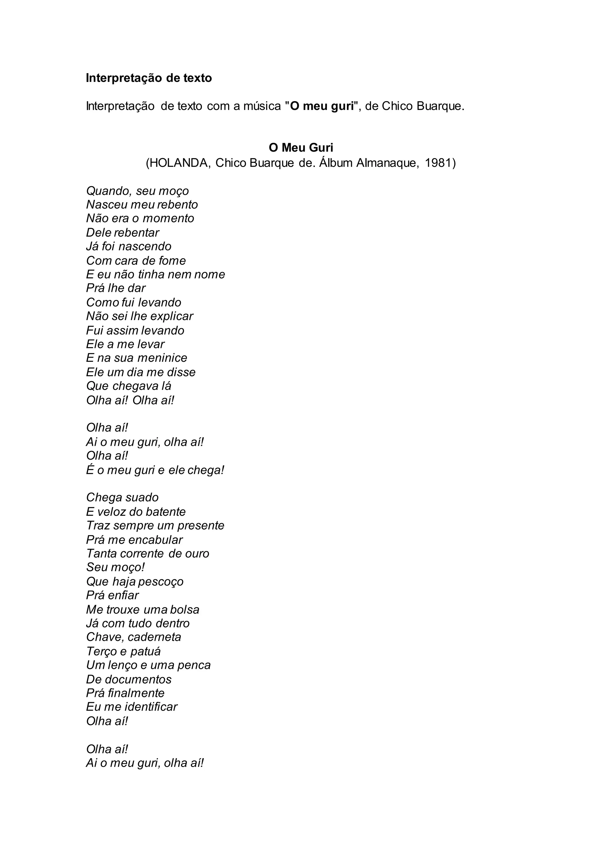 O meu guri Chico Buarque | PDF