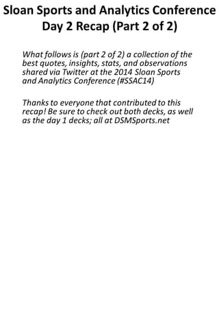 Sloan Sports and Analytics Conference Day 2 Twitter Recap (part 2)