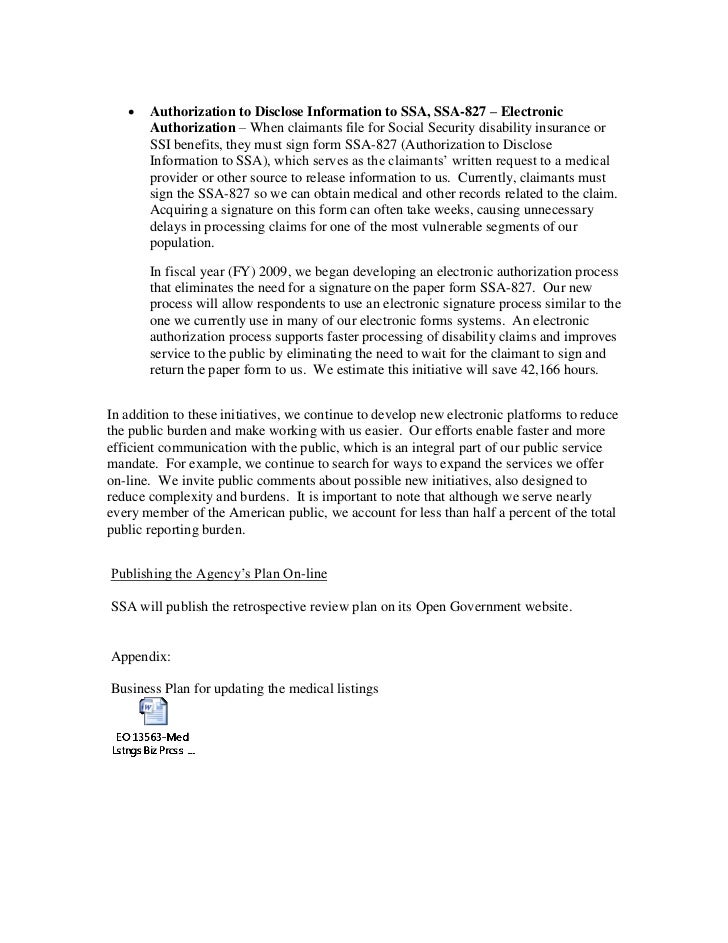 social security administration preliminary regulatory reform plan form ssa 827 authorization