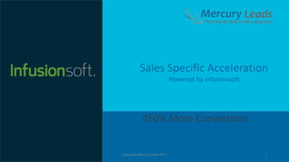 1
Sales Specific Acceleration
Powered by Infusionsoft
Copyright Mercury Leads 2016
450% More Conversions