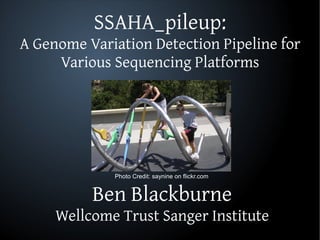 SSAHA_pileup:
A Genome Variation Detection Pipeline for
     Various Sequencing Platforms




             Photo Credit: saynine on flickr.com


          Ben Blackburne
     Wellcome Trust Sanger Institute