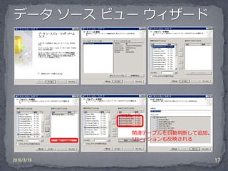 関連テーブルを自動判断して追加。
            リレーションも反映される



2010/3/19                      17
 