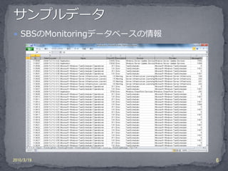  SBSのMonitoringデータベースの情報




2010/3/19                   6
 