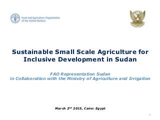 Sustainable Small Scale Agriculture for
Inclusive Development in Sudan
FAO Representation Sudan
in Collaboration with the Ministry of Agriculture and Irrigation
March 2nd 2015, Cairo: Egypt
1
 