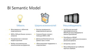 BI Semantic Model
Гибкость Широта возможностей Масштабируемость
 
