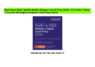 DOWNLOAD ON THE LAST PAGE !!!!
Download Here https://ebooklibrary.solutionsforyou.space/?book=1506259596 Always study with the most up-to-date prep! Look for SSAT &ISEE Middle &Upper Level Prep, ISBN 9781506261065, on sale April 06, 2021.Publisher's Note: Products purchased from third-party sellers are not guaranteed by the publisher for quality, authenticity, or access to any online entitles included with the product. Download Online PDF SSAT &ISEE Middle &Upper Level Prep 2020: 4 Practice Tests + Proven Strategies (Kaplan Test Prep) Download PDF SSAT &ISEE Middle &Upper Level Prep 2020: 4 Practice Tests + Proven Strategies (Kaplan Test Prep) Download Full PDF SSAT &ISEE Middle &Upper Level Prep 2020: 4 Practice Tests + Proven Strategies (Kaplan Test Prep)
Best Book SSAT &ISEE Middle &Upper Level Prep 2020: 4 Practice Tests
+ Proven Strategies (Kaplan Test Prep) Epub
 