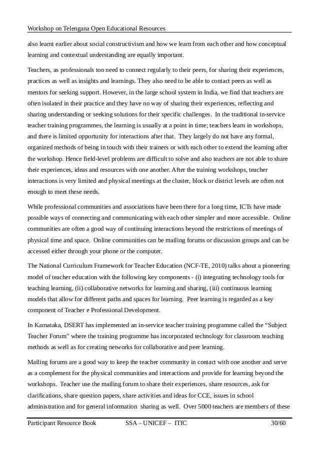 Ssa Telengana Toer Workshop Resource Book March 3 15 From It For C