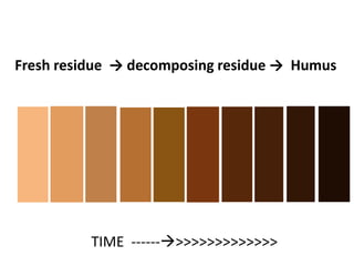 Fresh residue → decomposing residue → Humus
TIME ------>>>>>>>>>>>>>
 