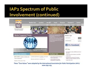 These  Core Values  were adopted by the International Association for Public Participation (IAP2) 
                                        www.iap2.org  
 