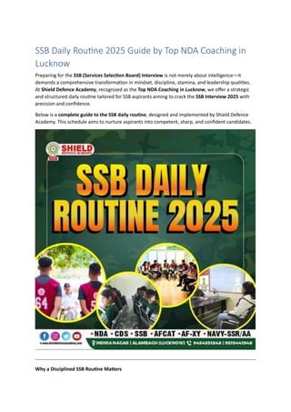 Nda Daily Routine SSB Daily Routine 2025 Guide by Top NDA Coaching in Lucknow | PDF