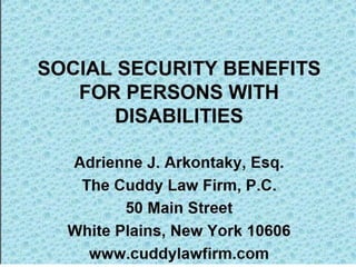 Social Security Benefits for Persons with Disabilities 