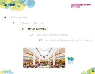 Índice

4

A Companhia
7

O Setor e o Mercado
11

Nosso Portfólio
14

Estratégia de Crescimento
17

Indicadores Operacionais e Financeiros

11

 
