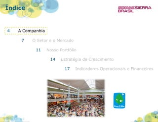 Índice

4

A Companhia
7

O Setor e o Mercado
11

Nosso Portfólio
14

Estratégia de Crescimento
17

Indicadores Operacionais e Financeiros

4

 