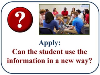 Apply:
Can the student use the
information in a new way?
 