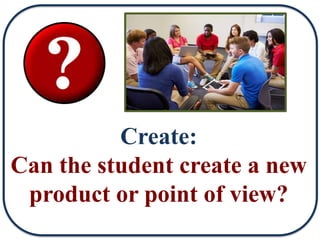 Create:
Can the student create a new
product or point of view?
 
