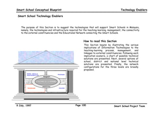 Smart School Conceptual Blueprint                                                                            People, Skills, and Responsibilities

 Professional Development for other Education Personnel

Officers from the various divisions of the                                              The training outline for these officers should
Education      Ministry,    State     Education                                         include:
Departments, District Education Offices need                                               • Smart School vision and objectives
to understand the educational objectives and                                                 • Their role and responsibilities in the Smart
policies of the Smart School in fulfilling their                                               School
respective roles.                                                                            • IT literacy
The training curriculum for the officers have to
                                                                                             • The teaching-learning and management
be geared towards their specific responsibilities                                              processes in the Smart School
in the Smart Schools.
                                                                                             • Application of new approaches to their tasks
Roles and Responsibilities:
• Planning                                            THE TRAINING OUTLINE
• Co-ordinating
                                     PHASE 1                             PHASE 2
• Monitoring
• Supervising                        • Understanding the                 • Application of
                                                                                                          Education officers are crucial to
• Evaluating                           concept, vision and                 Management Software            the       success      of      the
                                                                           specific to the different
                                       mission of Smart Schools
                                                                           functions of the different     implementation of the Smart
                                                                                                          School project as they play a
                                     • Smart Schools and the               divisions of the Ministry
                                       Information Age                     of Education/State
Skills and Knowledge
needed:                              • Basic IT skills, word
                                                                           Education
                                                                           Departments/District
                                                                                                          major role in the planning, co-
• Application and translation of
                                       processing and
                                       spreadsheets
                                                                           Education Offices              ordinating,    monitoring,     and
theories into practice
                                     • Overview of multimedia
                                                                                                          evaluating the implementation
• Motivational skills, personnel       applications in education                                          activities at the various levels. P
management skills and leadership
skills                                                                                                    of the training should therefore
• Self-directing skills and skills
                                                                                                          concentrate on developing the
at innovation and creativity                                                                              awareness and acceptance of
• Competency in supervising the           Briefings, Demonstrations, Simulations, On-the-job Training,    the Smart School concept.
new Smart School processes.                     Peer Coaching, Reflection, Continuous Learning

      Plus the right attitude


9 July, 1997                                                                     Page 97                              Smart School Project Team
 