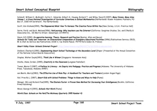 Smart School Conceptual Blueprint                                                                                              Bibliography


Dunn, Rita(1996), How to Implement and Supervise a Learning Style programme (Virginia: Association for Supervision and Curriculum
Development, 1250 N. Pitt Street, Alexandria, Virginia 22314)

Dwyer, David, Learning for the 21st Century: Lessons from Apple Classrooms of Tomorrow ([Report] Apple Classrooms of Tomorrow
(ACOT) programme, Learning Technologies Department, Apple Computer Inc. USA)

Educational Planning and Research Division Ministry Education of Malaysia; Harvard Institute for International Development Harvard
University Cambridge, Massachusetts; The University at Albany, Albany, New York(1997), A Plan for the Development of an Education
Management Information System for the Education Sector of the Government of Malaysia (Malaysia: Educational Management Information
System Secretariat, Educational Planning Research Division, Ministry of Education, 1997)

Education at a Glance: Analysis (1996) (Publications Service, OECD 2, rue André-Pascal, 75775 Paris CEDEX 16, France)

Education at a Glance: OECD Indicators (1996) (Publications Service, OECD 2, rue André-Pascal, 75775 Paris CEDEX 16, France)

Educating Jessica’s Generation (Reflections on Learning, Technology  the Future of K-12 Education by the Jostens Learning Education
Forum 9920 Pacific Hts. Blvd., san Diego, CA 92121))

Evaluating and Reforming Education Systems (1996) (Publications Service, OECD 2, rue André-Pascal, 75775 Paris CEDEX 16, France)

Fisher, Charles; Dwyer, David C.; and Yocam, Keith (editors)(1996), Education and Technology: Reflections on Computing in Classrooms(The
Jossey-Bass Education Series) (Apple Computer, Inc.)

Fiske, Edward B.; Reed, Sally; and Sauter, R. Craig(1992), Smart Schools, Smart Kids (New York: Simon  Schuster)

Gardner, Howard(1983), Frames of Mind: The Theory of Multiple Intelligences (New York Basic Books)

Gendlin, Eugene T.(1981), Focusing. (2nd.Ed.) (New York: Bantam Books)

Glatthorn, Allan A.(1994), Developing a Quality Curriculum (Virginia: Association for Supervision and Curriculum Development, 1250 N. Pitt
Street, Alexandria)




9 July, 1997                                                    Page 165                                    Smart School Project Team
 