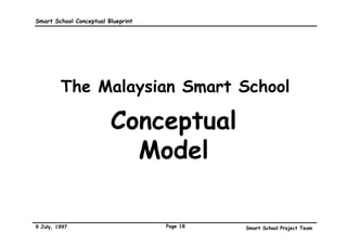 Smart School Conceptual Blueprint




         The Malaysian Smart School

                         Conceptual
                           Model

9 July, 1997                        Page 18   Smart School Project Team
 