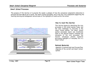 Smart School Conceptual Blueprint                                                      Smart School Management

The Security Management component is responsible for physical and
student safety in the school:




                                          Characteristics                   Benefits

           School Governance        •   Comprehensive user-            •   Improved physical asset
                                        friendly features for              security management.
               Student Affairs          physical and IT security
                                                                       •   Improved security and
                                    •   Safety measures                    greater safety for
           Educational Resources        appropriate for children of        students
                                        different age groups and
                                                                           Ensures confidentiality
           External Resources           special needs                  •
                                                                           of specified data
                                    •   Security of data, accessible

           •Physical Security
                                        only to authorised
           •Physical Security           personnel
           •IT Security
           •IT Security
           •Student Safety
           •Student Safety
                 Security
                Technology



9 July, 1997                                   Page 78                                  Smart School Project Team
 