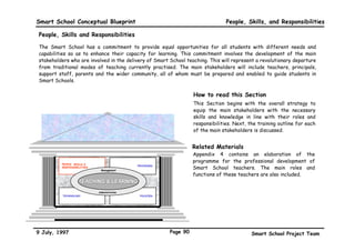 Smart School Conceptual Blueprint                                            Processes and Scenarios

A day in the life of Smart School parents - some highlights



                                                          •   E-mail son’s class teacher to
                                                              arrange for a conference to
                                                              discuss his progress in year 5
                                                              Science
                                                          •   Check e-mail for replies to
                                                              requests for donations of
                                              9:00 a.m.       equipment to the school



   •   Attend an evening
       course on
       Introduction to
       Multimedia for
       members of the                     Parents
       community conducted
       in the school         8:00 p.m.
       computer lab                                                     •   Go in to school to give a
                                                                            talk to daughter’s class
                                                                            on local ferns and share
                                                                            some interesting samples
                                                          11:00 a.m.
                                                                            of ferns with them




9 July, 1997                                Page 87                         Smart School Project Team
 
