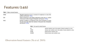 Features (146)
Observation-based features (Yu et al. 2019)
 
