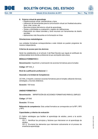 Ssce0110 anexo iv docencia de la formación profesional para el empleo | PDF