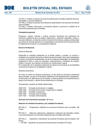 Ssce0110 anexo iv docencia de la formación profesional para el empleo | PDF