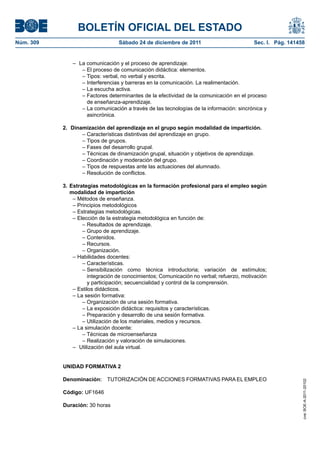 Ssce0110 anexo iv docencia de la formación profesional para el empleo | PDF