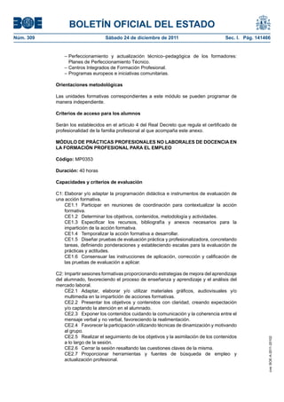 Ssce0110 anexo iv docencia de la formación profesional para el empleo | PDF