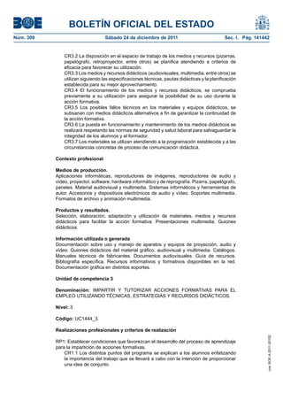 Ssce0110 anexo iv docencia de la formación profesional para el empleo | PDF