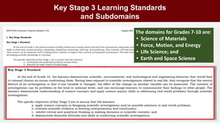 Key Stage 3 Learning Standards
and Subdomains
The domains for Grades 7-10 are:
• Science of Materials
• Force, Motion, and Energy
• Life Science; and
• Earth and Space Science
 