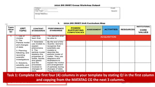 3 March 2024
Task 1: Complete the first four (4) columns in your template by stating Q! in the first column
and copying from the MATATAG CG the next 3 columns.
 