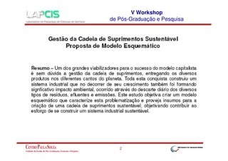 V Workshop
de Pós-Graduação e Pesquisa

2

 