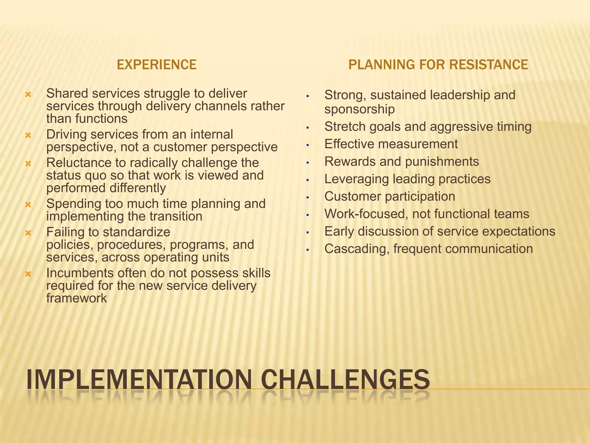 Enhanced service levels