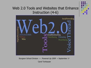 Sturgeon School Division  ~  Powered Up 2009  ~ September 1 st   Carol Tonhauser Web 2.0 Tools and Websites that Enhance Instruction (4-6) 
