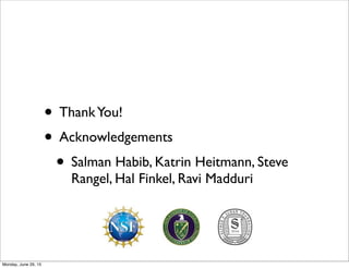 • ThankYou!
• Acknowledgements
• Salman Habib, Katrin Heitmann, Steve
Rangel, Hal Finkel, Ravi Madduri
Monday, June 29, 15
 