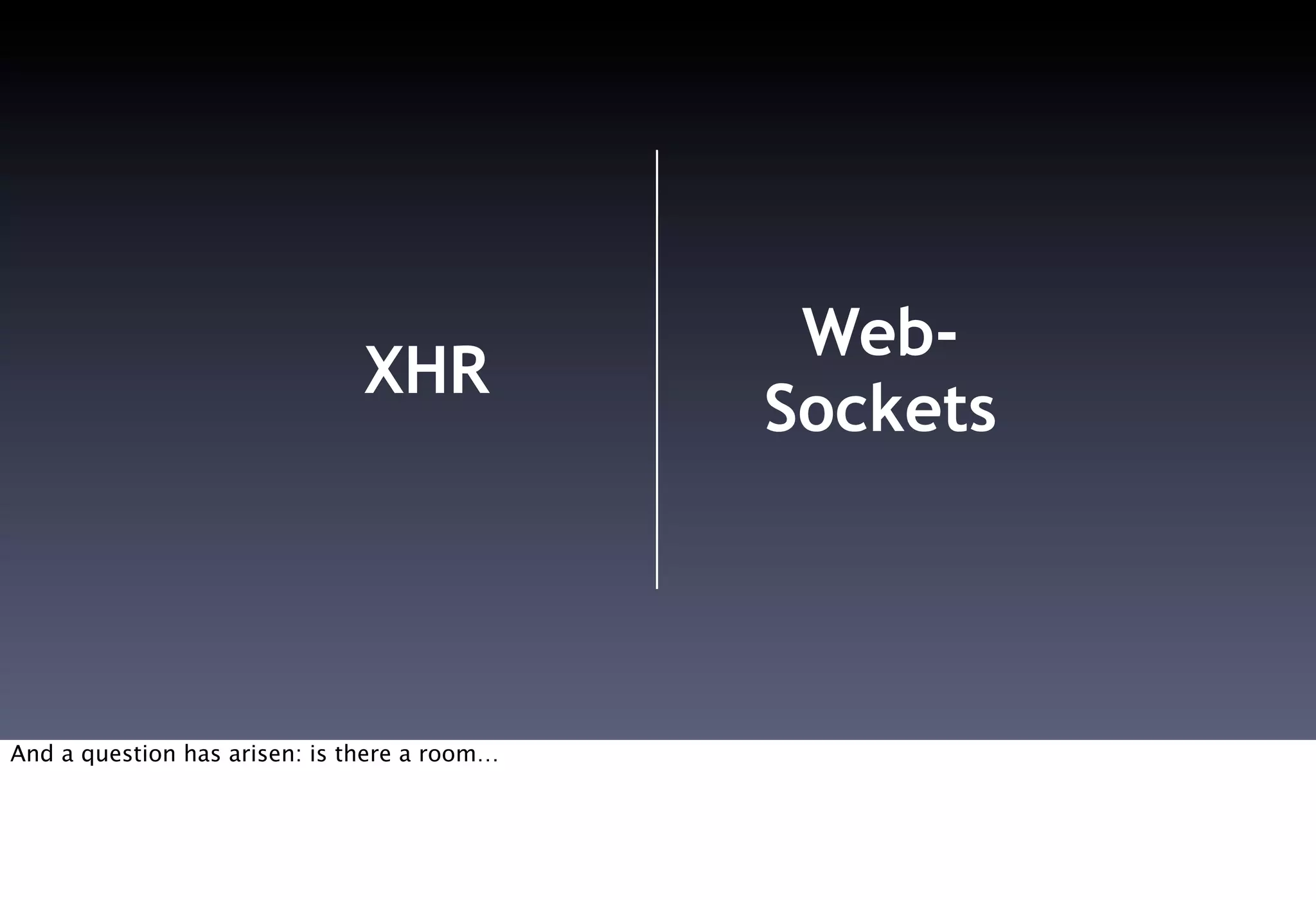 Web-
                               XHR
                                              Sockets




And a question has arisen: is there a room…
 